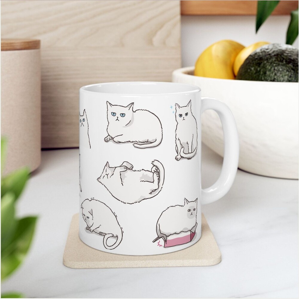 White Cat Mug | 11oz Cat Coffee Mug Cat Lover Gift Ideas | Cute Cat Gifts
